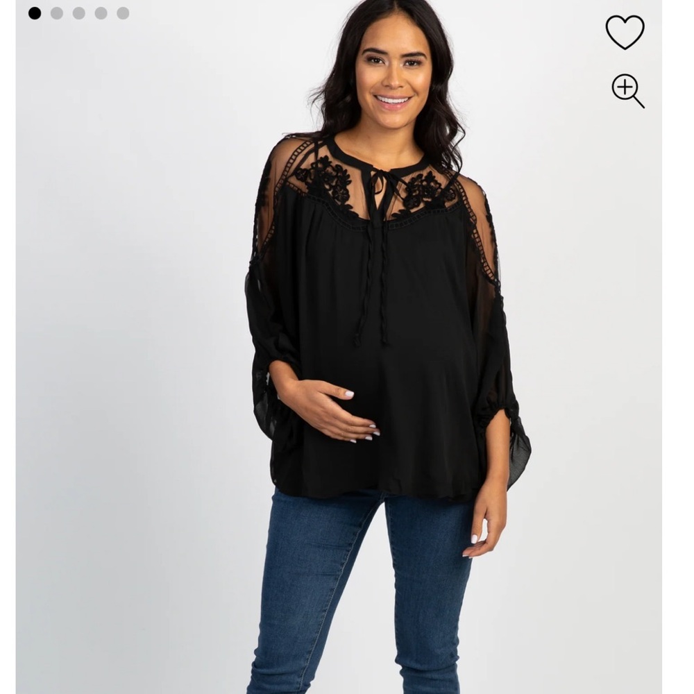 Black Floral Mesh Maternity Peasant Top from Pink Blush